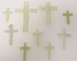 1247	9 PIECES JADE CHRISTIAN CROSSES, LARGEST APPROXIMATELY 4 IN HIGH
