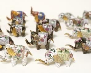 1254	LOT OF 25 ASSORTED MINIATURE CLOISONNE ELEPHANTS, LARGEST APPROXIMATELY 2 IN HIGH
