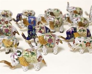 1255	LOT OF 26 ASSORTED MINIATURE CLOISONNE ELEPHANTS, LARGEST APPROXIMATELY 2 IN HIGH
