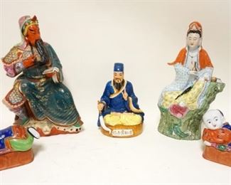 1281	LOT OF ASIAN POTTERY FIGURES & COVERED BOXES, LARGEST APPROXIMATELY 17 IN HIGH
