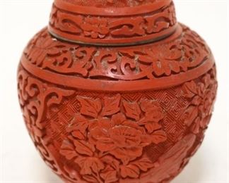 1298	CARVED CINNABAR COVERED URN, APPROXIMATELY 4 1/2 IN HIGH
