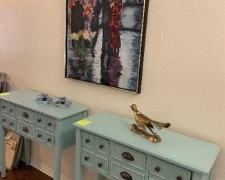 matching baby blue hall tables