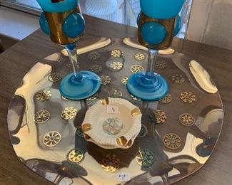 cool mid century tray, goblets from Mexico