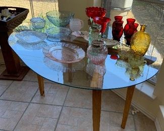 wood table with glass top