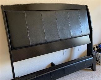 queen size headboard, footboard, rails- wood and leather