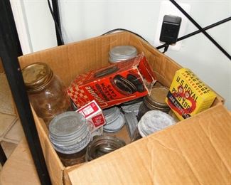 Vintage canning items, Zinc tops as well as vintage jars