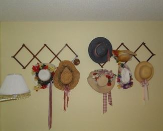 Fun and fancy garden hats, and hat holder