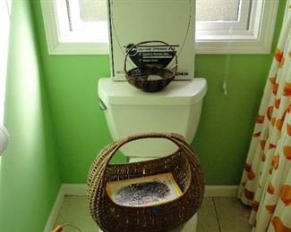 Bathroom accessories, and brand new elongated toilet seat.  Shower curtains are also for sale too
