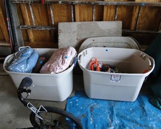 Large storage containers, Christmas lights, blankets and vintage sleeping bags too