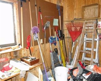 Rakes shovels, and lake rakes too.