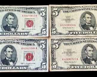 Red Seal $5 Bills