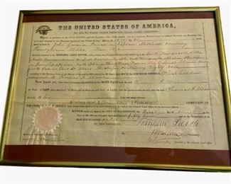 Land Grant for Revolutionary Patriots President Franklin Pierce-Signed by Secretary