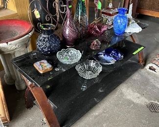 media console; vases