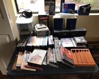 VHS, DVD’s, CD’s radios, stereos, small TV