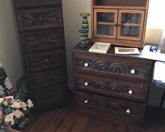 dressers, mirrors, oak wall cabinet