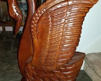 Carved Swan Base Table w Marble Top