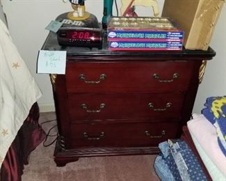 Hardwood Side Table / Hutch, M&M's Table Lamp, Boxes of Marbles, etc.