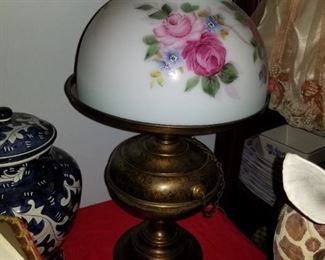 Electric Lamp w Painted Glass Shade, Jar, Large Giraffe Figure