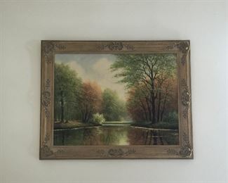 The reflection in the water makes this original, signed oil painting near picture perfect. It is one of several original paintings available at this sale. 