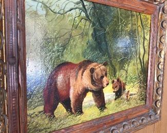 The detailed wood frame is perfect for the grizzly bears in a wooded clearing. 