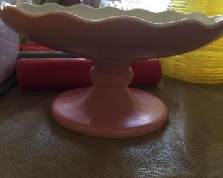 A pink pedestal bowl by Hull would be great to anchor a springtime display. Imagine how cute it would be with decorated Easter eggs. 