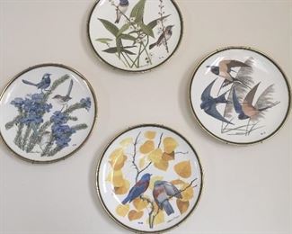 Songbirds in natural fauna and floral on these decorative porcelain plates. 