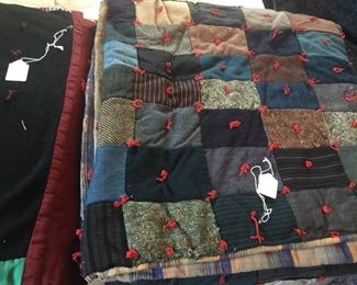 Wool fabric squares anchor this knotted quilt. 