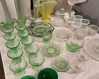 Green Depression Glass and Hobnail Glass