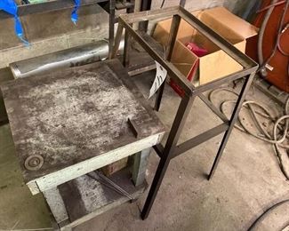 METAL FRAME, SMALL WORKTABLE, AND SPOOL OF WIRE