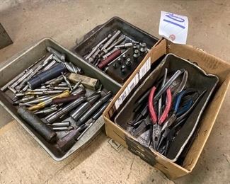 LOT OF PLIERS AND DRILL BITS