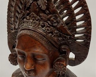BALINESE HAND CARVED BUST WITH CROWN