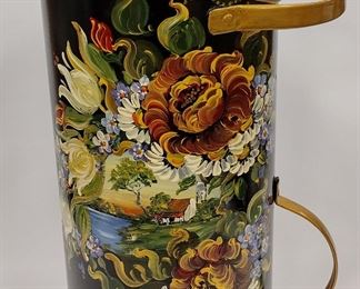 A G&C FOLK ART PAINTED COAL BUCKET