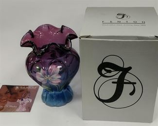 FENTON PURPLE VASE WITH BOX