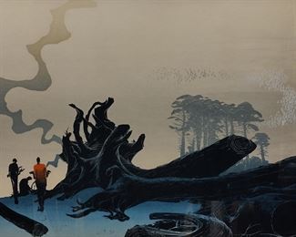 ELTON BENNETT SILK SCREEN PRINT. TITLED "A DRIFTWOOD FIRE"