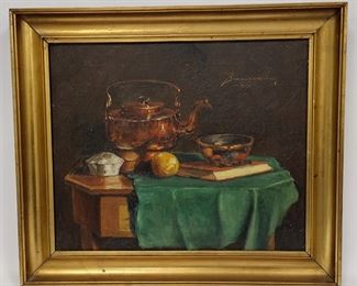 1920 STILL LIFE OIL ON CANVAS. SIGNED UPPER RIGHT. 11 X 13"