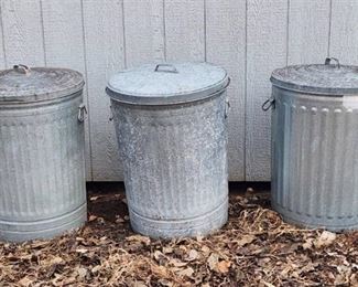 3 Galvanized Trash Cans