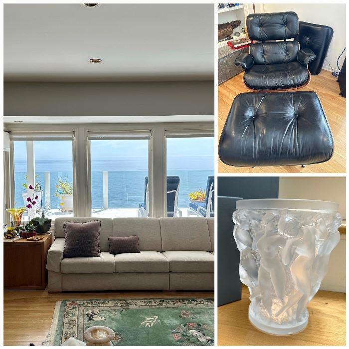 Eames Chair in excellent condition with an EXTRA pad, Lalique Bacchantes Vase