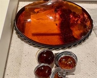 This antique amber brooch is huge.....all sterling.