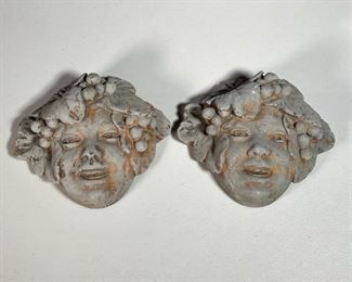 (2PC) PAIR TERRACOTTA PLAQUES | High relief figural plaques of faces, heavy!
Dimensions: w. 7-1/2 x h. 6-1/2 in