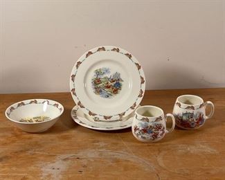 (5PC) BUNNYKINS CHINA | English fine bone china, including 2 mugs, a bowl, and 2 plates (dia. 8 in.)
