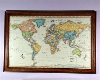 RAND MCNALLY MAGNETIC MAP | Magnetic world map in a wood frame with magnetic tacks
Dimensions: w. 54 x h. 36 in (overall)