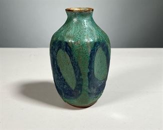 ART POTTERY VASE | Small size, signed on bottom. Green & Blue glaze. Dimensions: h. 6 in
