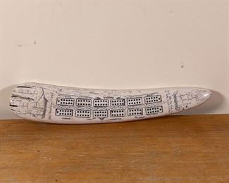 COMOY'S CRIBBAGE BOARD | Commoy's England scrimshaw-style cribbage board, "Ship Beatrice .... 1797" with sailor's saying, "long life to the man at sea. Luck to women." Dimensions: l. 14-1/4 in.
