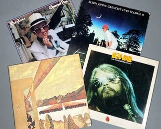 ELTON JOHN & OTHER VINYL | Vinyl records, including Stevie Wonder "Innervisions" (T 326L), Leon Russell "And the Shelter People" (SW-8903), and Elton John's Greatest Hits (MCA-3007) and Greatest Hits Volume II (MCA-3027)