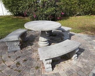 Concrete Table with 3 Benches.