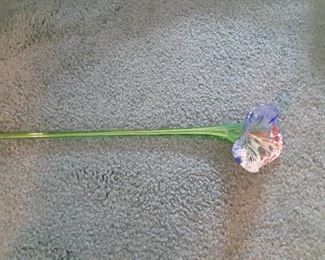 Glass, long stem flower. Hand Blown