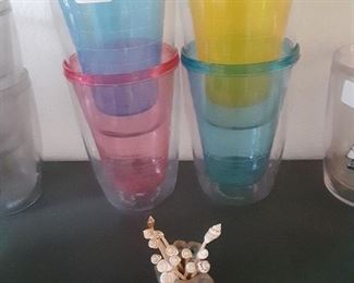 Tumblers Insulated.  Pottery Frog with seashell toothpicks