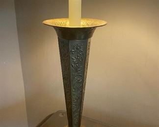 Embossed brass lamp