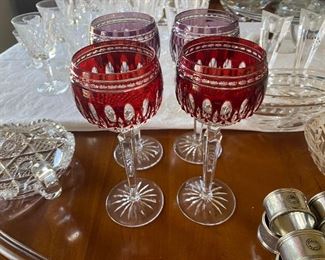 Waterford “Clarendon” ruby and amethyst hock wine glasses