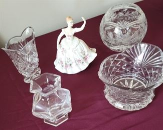 Cut glass vessels and figurines